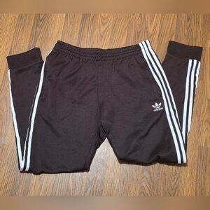 Men’s L Burgundy Adidas Track Pants with White Stripe Athletic Joggers D39